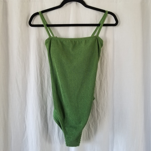 Shade & Shore | Shirred Ribbed Bandeau Cheeky One Piece - Picture 3 of 9